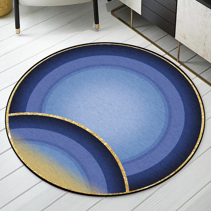 Blue modern carpet polyester ombre concentric circles pattern carpet washable non-slip back carpet for living room | Bowlift
