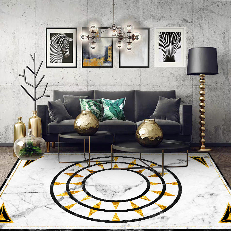 Modern marble surface pattern rug White and Black Polyester rug Machine washable Non-slip rug for the bedroom | Bowlift