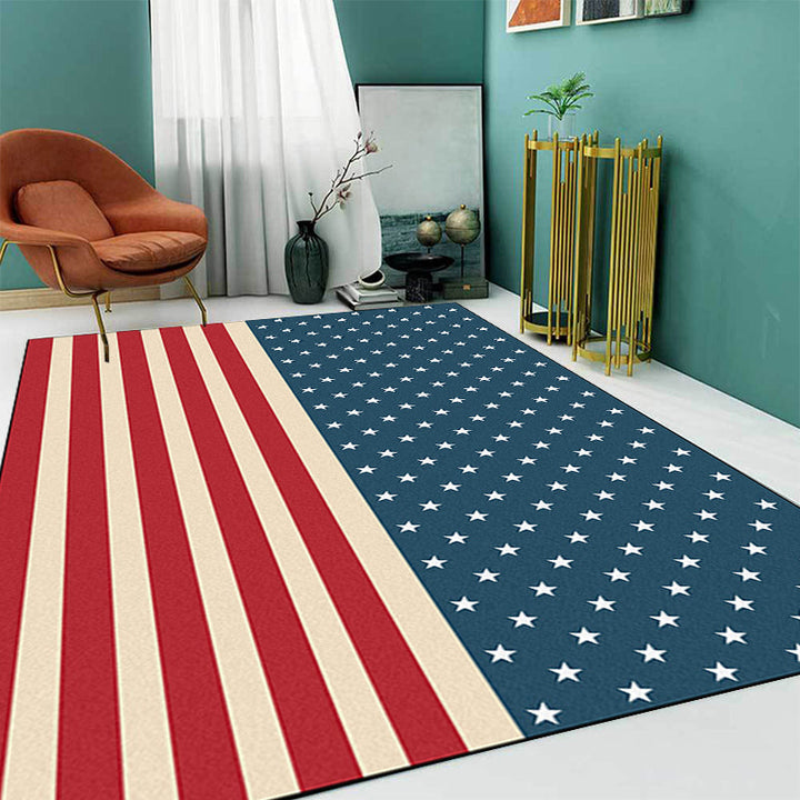 Stylish USA flag pattern carpet Blue and Red Nordic carpet Polyester Washable Non-slip backing Living area carpet for the living room | Bowlift