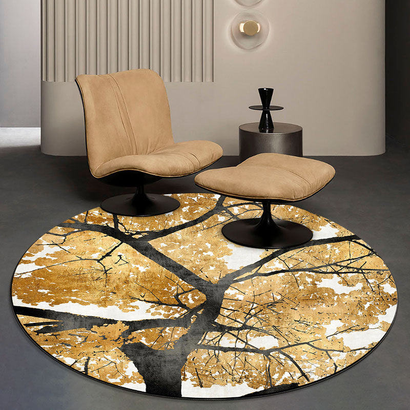 Nordic Novelty Carpet in Yellow Botanical Tree Leaf Pattern Carpet Polyester Non-Slip Carpet for Home Decor | Bowlift