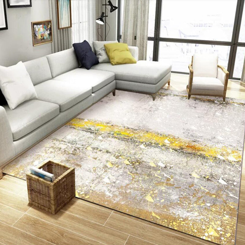 Modern living room carpet in gray Abstract oil painting print carpet Polyester pet-friendly area rug | Bowlift