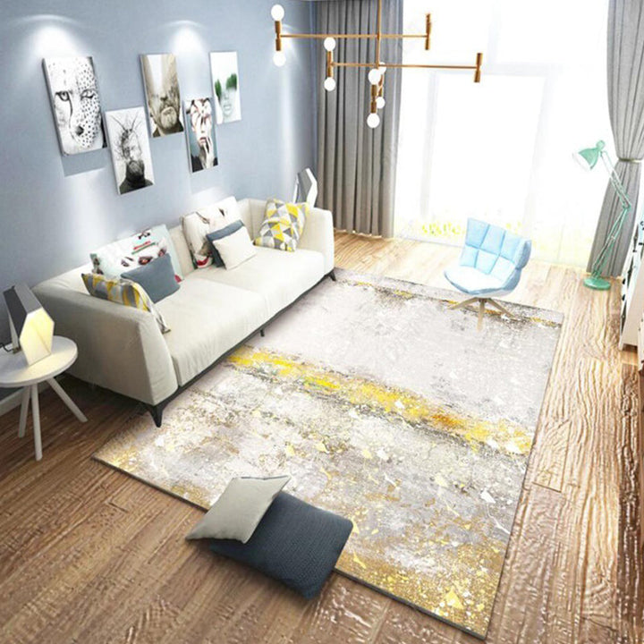 Modern living room carpet in gray Abstract oil painting print carpet Polyester pet-friendly area rug | Bowlift