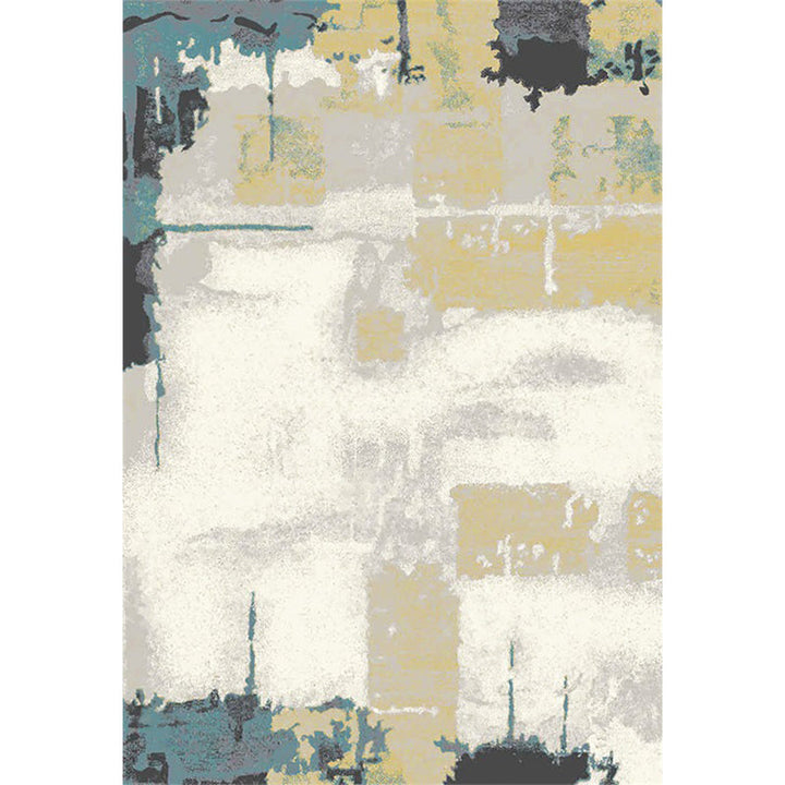 Modern living room rug in white and yellow with abstract print rug polyester non-slip backing rug for the area | Bowlift