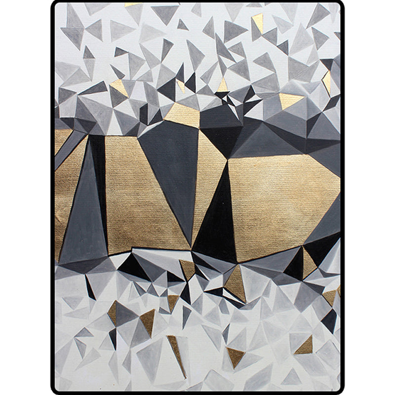 BowLift | Novelty Living Room Rug in Gray and Gold Geometric Irregular Shape Printed Rug Polyester Non-Slip Washable Rug