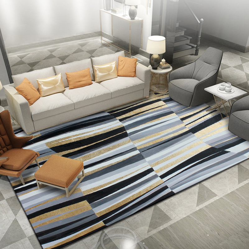 BowLift | Minimalistic Novelty Rug in Gray Geometric Lines Pattern Rug Polyester Machine Washable Rug for Home Decoration