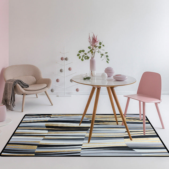 BowLift | Minimalistic Novelty Rug in Gray Geometric Lines Pattern Rug Polyester Machine Washable Rug for Home Decoration
