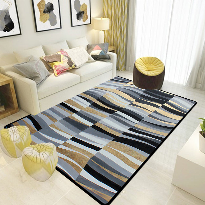 BowLift | Minimalistic Novelty Rug in Gray Geometric Lines Pattern Rug Polyester Machine Washable Rug for Home Decoration