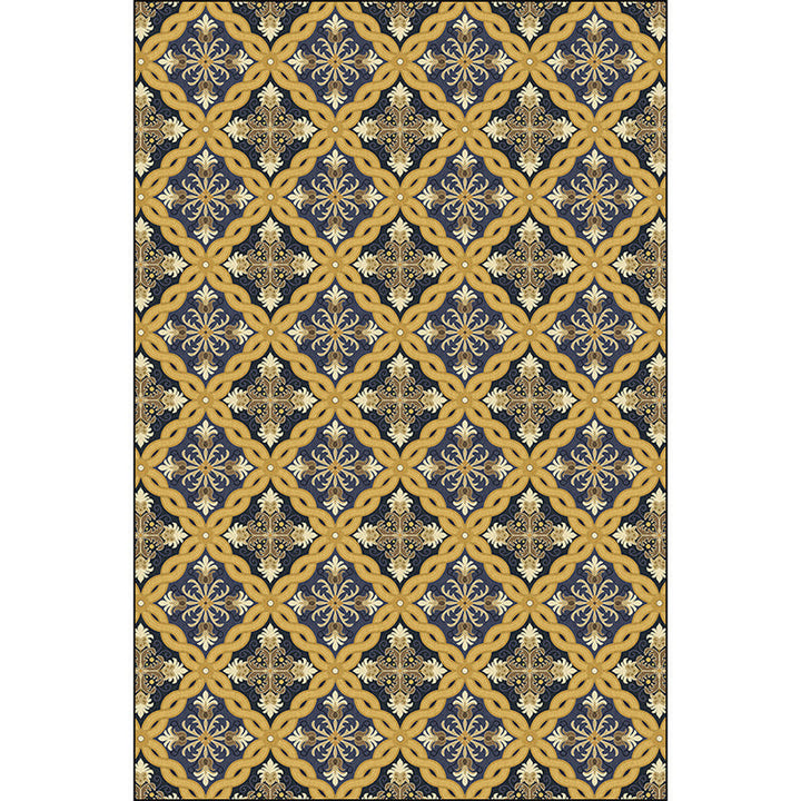 Moroccan living room rug in yellow floral chain pattern rug polyester pet-friendly non-slip area rug | Bowlift