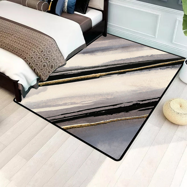 Modern living room rug in gray abstract striped pattern Rug Polyester non-slip backing Rug | Bowlift
