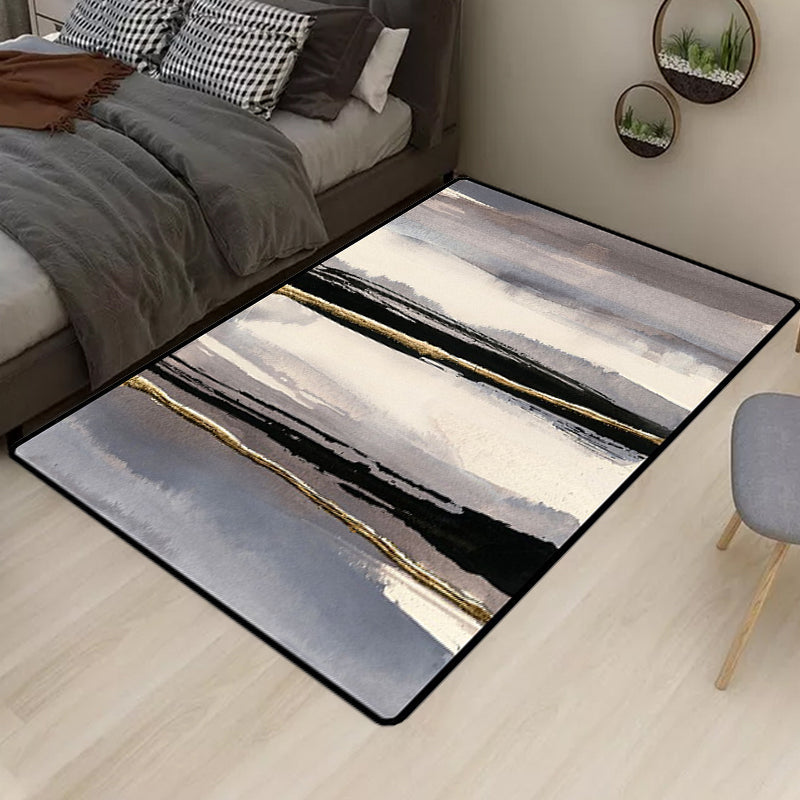 Modern living room rug in gray abstract striped pattern Rug Polyester non-slip backing Rug | Bowlift