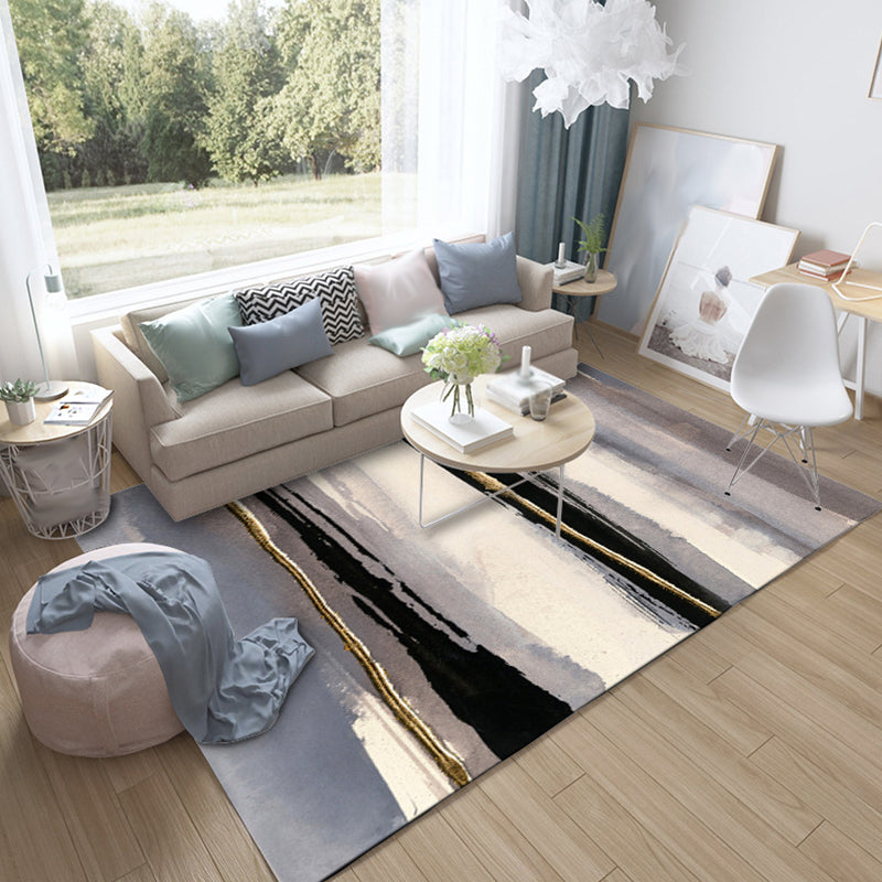 Modern living room rug in gray abstract striped pattern Rug Polyester non-slip backing Rug | Bowlift