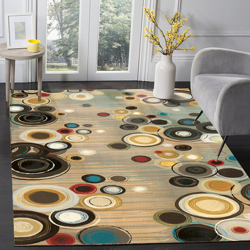 Modern rug for the living room in brown abstract circle print rug Polyester non-slip pet-friendly rug | Bowlift