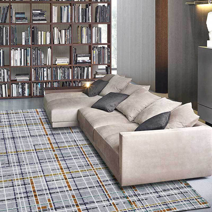 Gray Novelty Rug Polyester Checkered Pattern Rug Washable Non-Slip Back Rug for Living Room | Bowlift