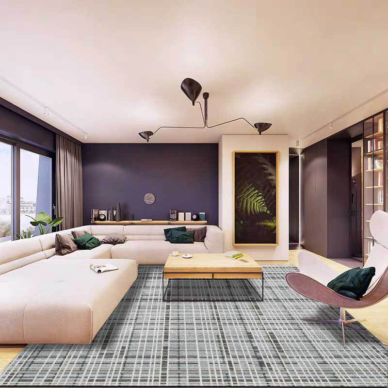 Gray Novelty Rug Polyester Checkered Pattern Rug Washable Non-Slip Back Rug for Living Room | Bowlift