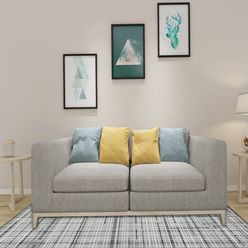 Gray Novelty Rug Polyester Checkered Pattern Rug Washable Non-Slip Back Rug for Living Room | Bowlift
