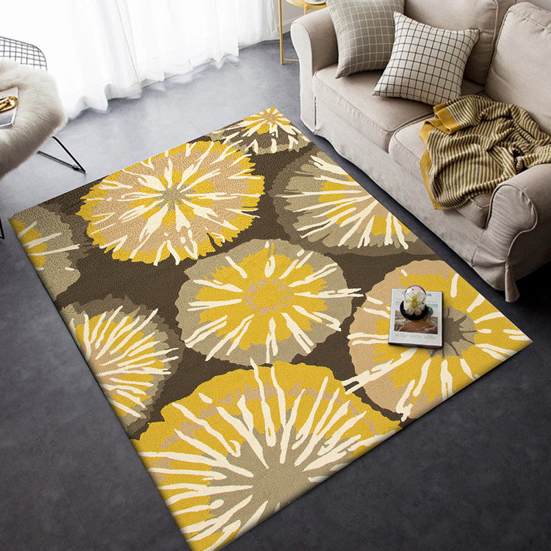 New Flower Print Rug Yellow and Blue Polyester Rug Machine Washable Non-Slip Rug for the Bedroom | Bowlift