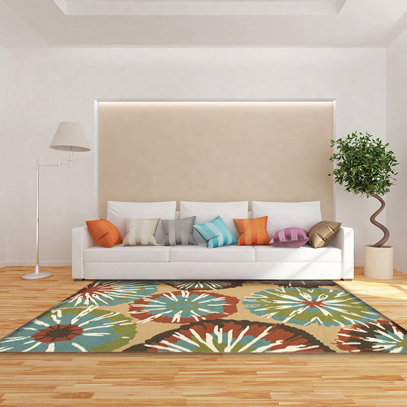 New Flower Print Rug Yellow and Blue Polyester Rug Machine Washable Non-Slip Rug for the Bedroom | Bowlift