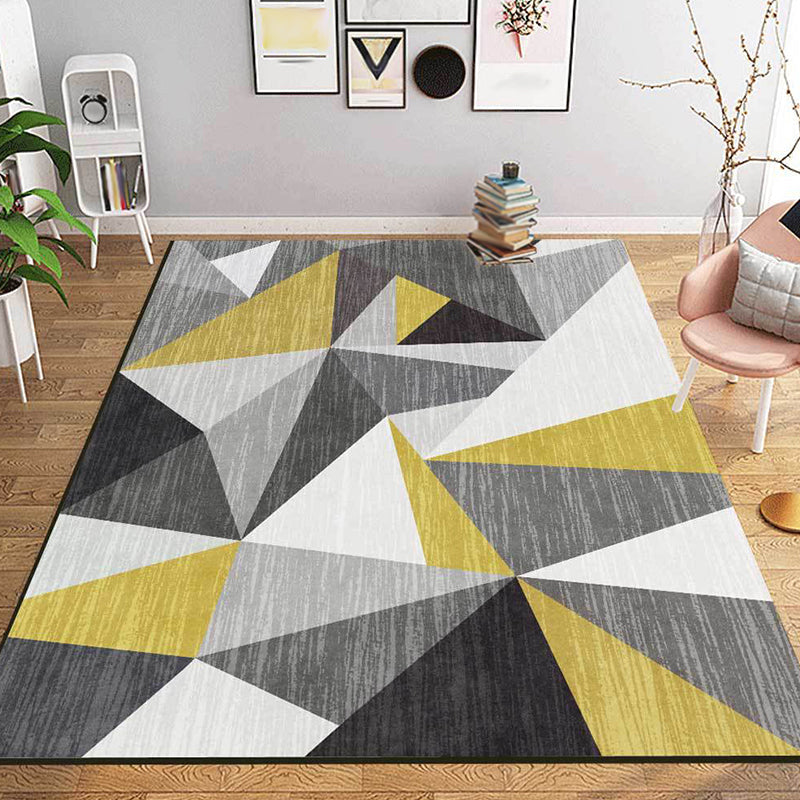 Funky geometric pattern rug gray and golden Nordic rug polyester washable non-slip backing rug for living room | Bowlift