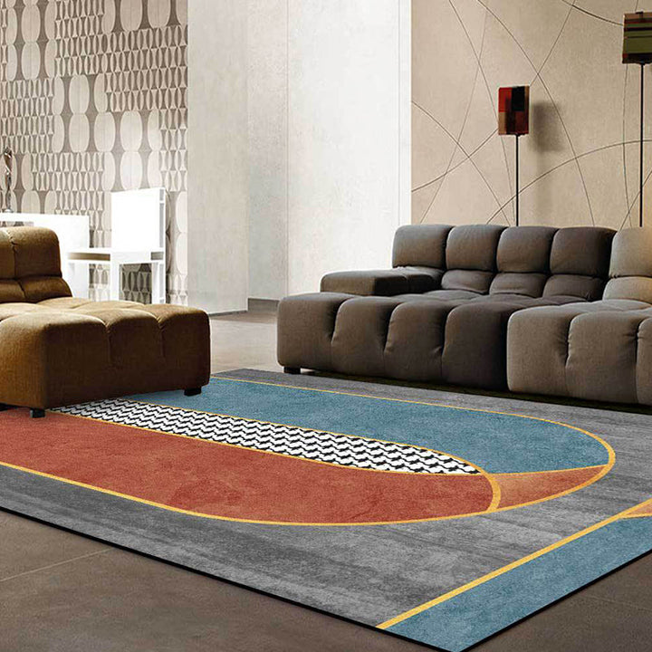 Red and gray novelty rug polyester color block and houndstooth pattern rug washable non-slip backing rug for the living room | Bowlift