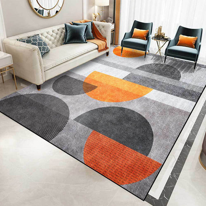 Contemporary Color Block Rug Gray and Orange Polyester Rug Machine Washable Non-Slip Rug for the Bedroom | Bowlift