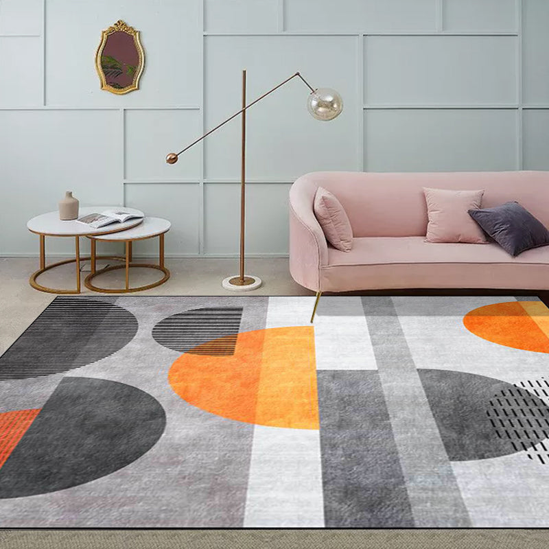 Contemporary Color Block Rug Gray and Orange Polyester Rug Machine Washable Non-Slip Rug for the Bedroom | Bowlift