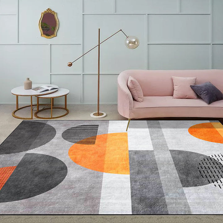 Contemporary Color Block Rug Gray and Orange Polyester Rug Machine Washable Non-Slip Rug for the Bedroom | Bowlift