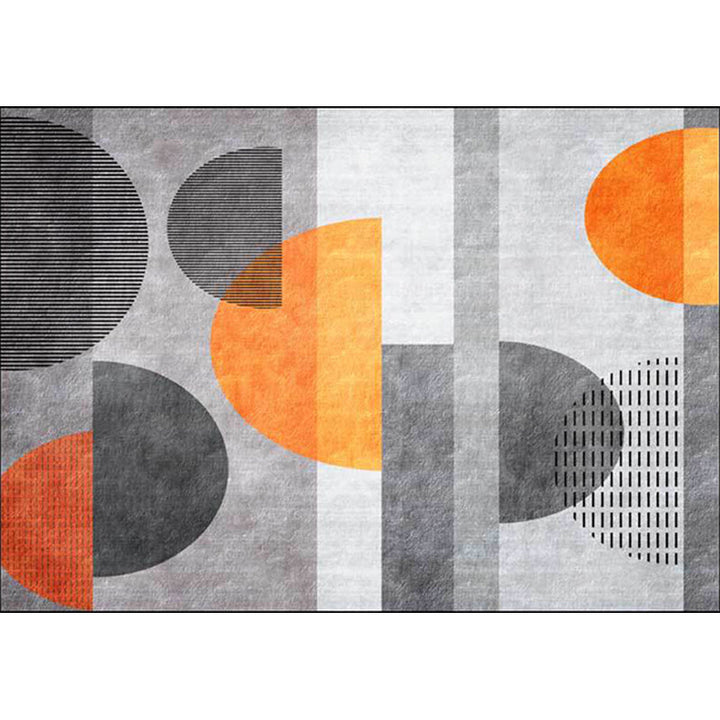 Contemporary Color Block Rug Gray and Orange Polyester Rug Machine Washable Non-Slip Rug for the Bedroom | Bowlift