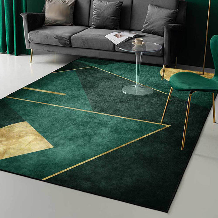 Nordic Geometric Pattern Rug Green Polyester Rug Machine Washable Non-Slip Rug for the Bedroom | Bowlift