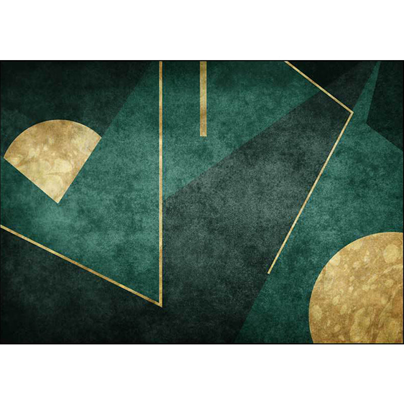 Nordic Geometric Pattern Rug Green Polyester Rug Machine Washable Non-Slip Rug for the Bedroom | Bowlift