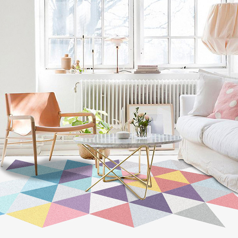 Modern living room rug in white geometric triangle pattern Rug Polyester non-slip washable rug | Bowlift