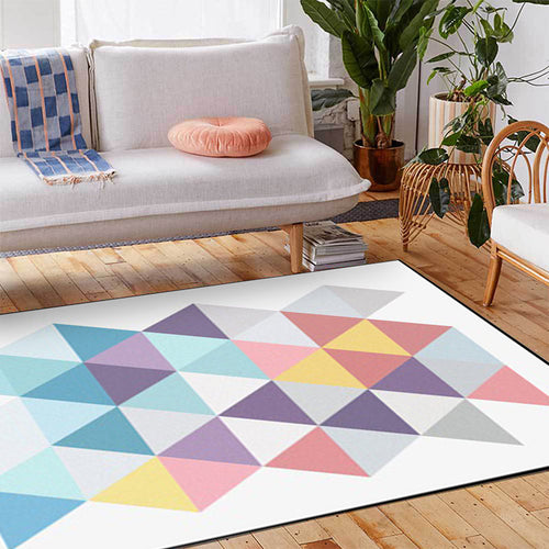 Modern living room rug in white geometric triangle pattern Rug Polyester non-slip washable rug | Bowlift