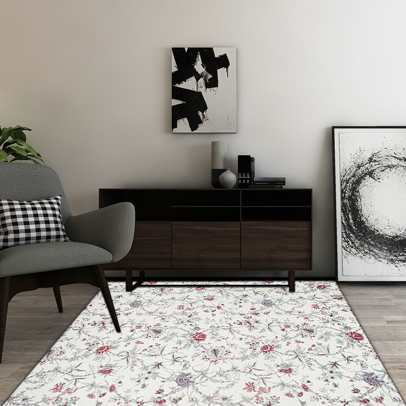 BowLift | Traditional floral pattern carpet white classic carpet polyester washable non-slip backing carpet for living room