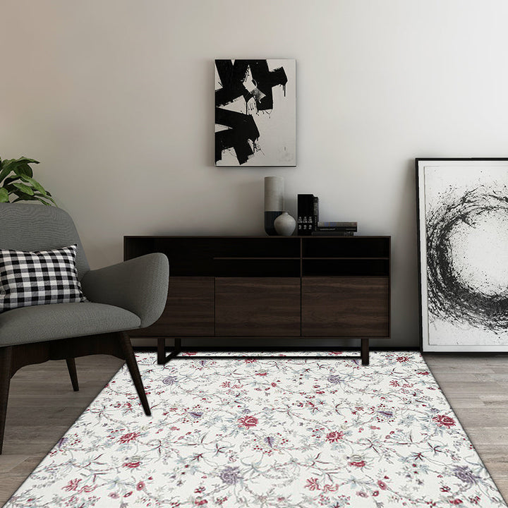 BowLift | Traditional floral pattern carpet white classic carpet polyester washable non-slip backing carpet for living room