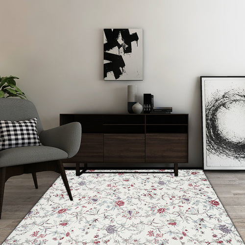 BowLift | Traditional floral pattern carpet white classic carpet polyester washable non-slip backing carpet for living room