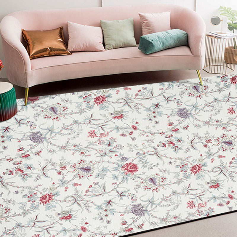 BowLift | Traditional floral pattern carpet white classic carpet polyester washable non-slip backing carpet for living room
