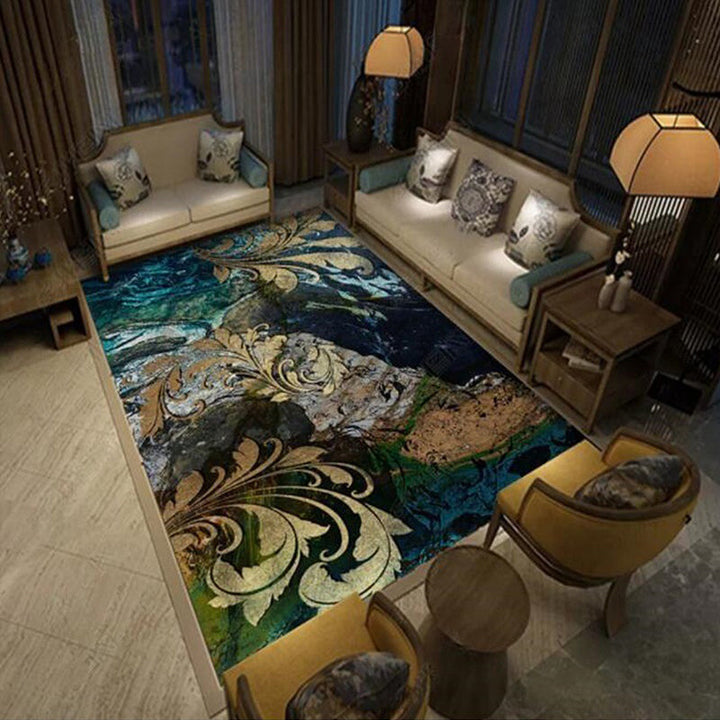 BowLift | Blue and gold vintage carpet polyester paisley pattern carpet washable non-slip backing carpet for living room