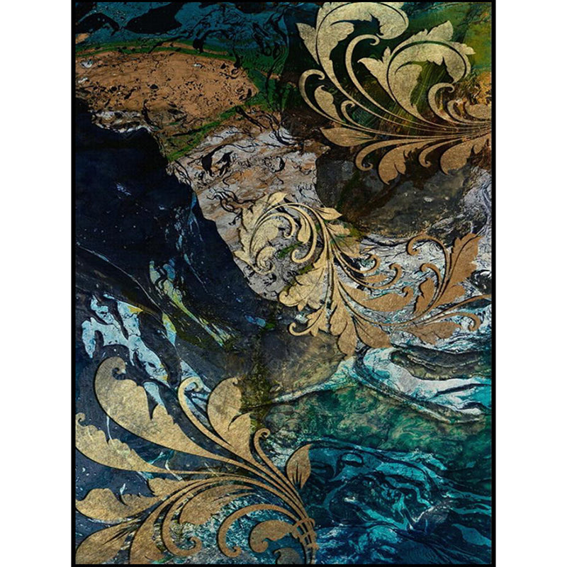 BowLift | Blue and gold vintage carpet polyester paisley pattern carpet washable non-slip backing carpet for living room