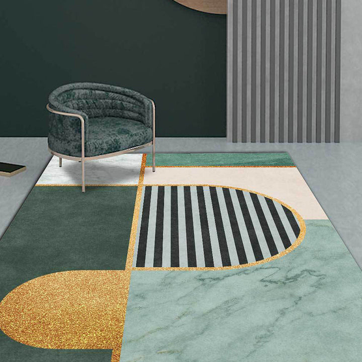 Modern marble surface pattern rug with stripes green, polyester rug, machine washable, non-slip area rug for the bedroom | Bowlift