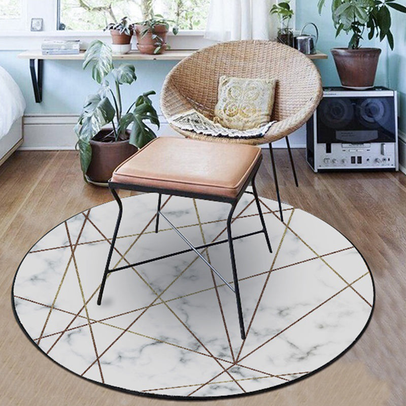 Modern living room rug in white with geometric marble line print rug polyester machine washable area rug | Bowlift