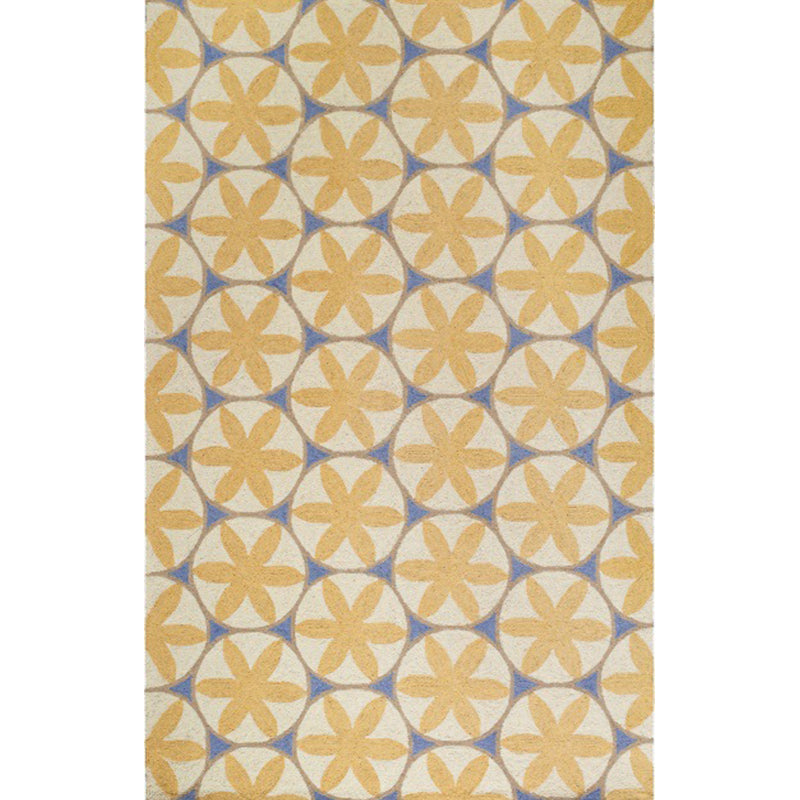 Contemporary modern rug in yellow geometric circle flower pattern rug polyester washable rug for home decor | Bowlift