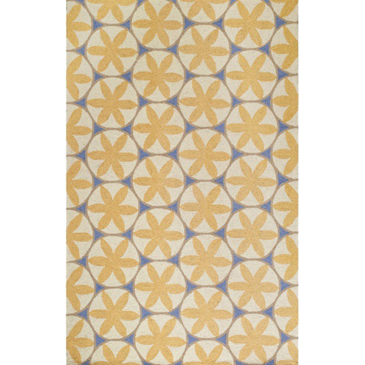 Contemporary modern rug in yellow geometric circle flower pattern rug polyester washable rug for home decor | Bowlift