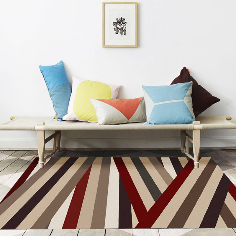 BowLift | Novelty living room rug in brown with geometric stripe design rug polyester non-slip backing washable rug