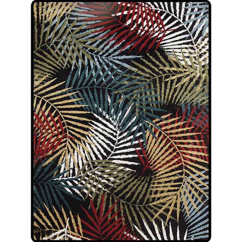 BowLift | Black Bedroom Carpet Vintage Botanical Leaf Pattern Area Rug Polyester Pet-Friendly Washable Rug