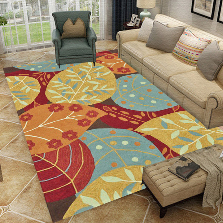 BowLift | Red and Yellow Bedroom Carpet Vintage Botanical Leaf Pattern Carpet Polyester Anti-Slip Backing Carpet