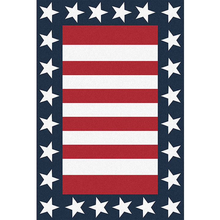 Modern striped rug with star Navy and Red polyester rug machine washable non-slip rug for the bedroom | Bowlift