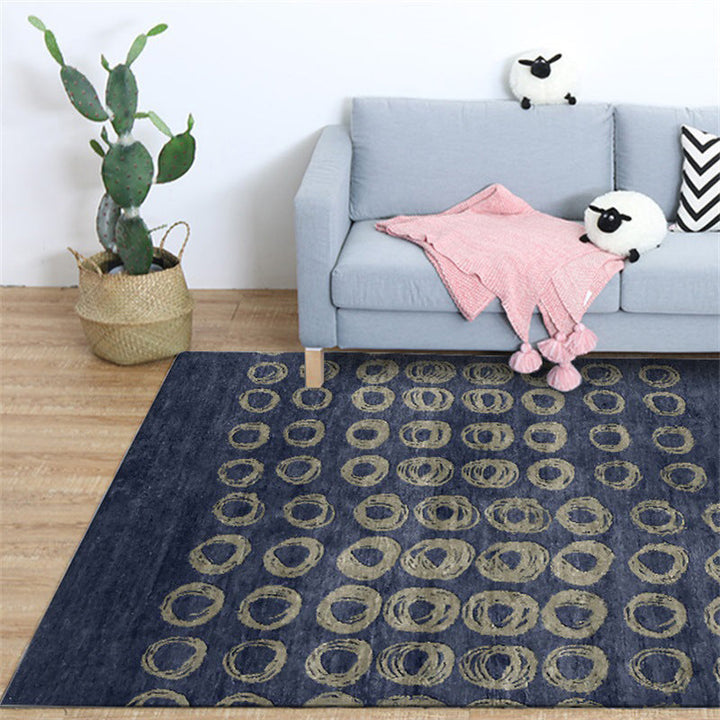 BowLift | Novelty Living Room Rug in Blue Geometric Circle Print Rug Polyester Non-Slip Back Washable Area Rug