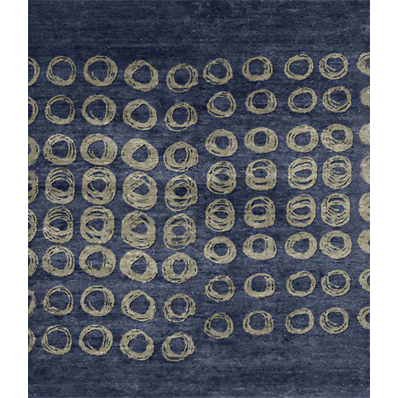 BowLift | Novelty Living Room Rug in Blue Geometric Circle Print Rug Polyester Non-Slip Back Washable Area Rug