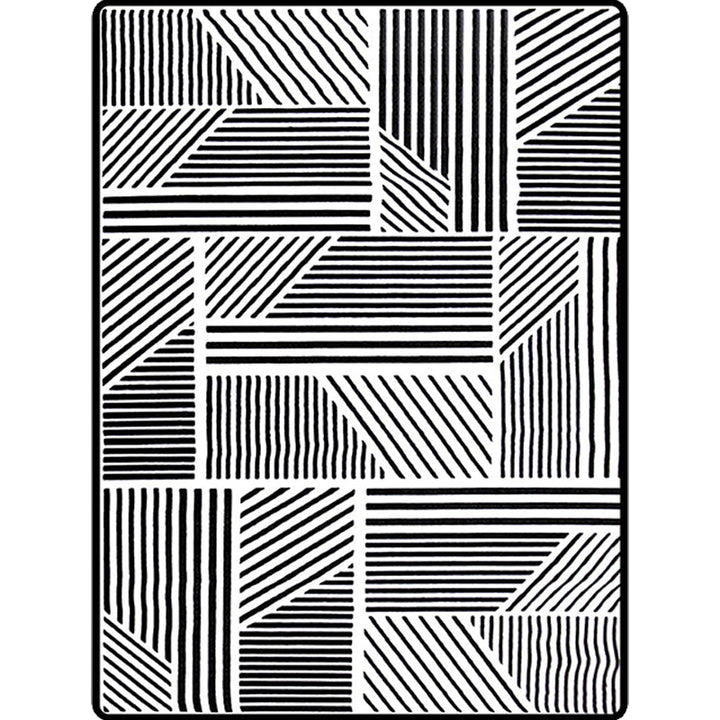 Modern living room rug in black and white with geometric stripe pattern rug polyester machine washable area rug | Bowlift