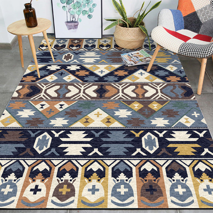 BowLift | Southwestern living room rug in blue tribal print rug polyester stain-resistant non-slip area rug