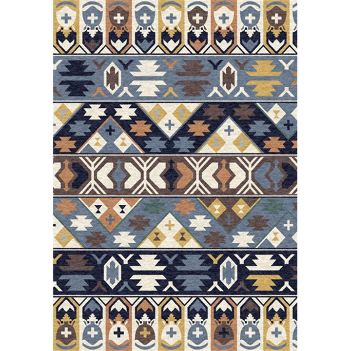BowLift | Southwestern living room rug in blue tribal print rug polyester stain-resistant non-slip area rug
